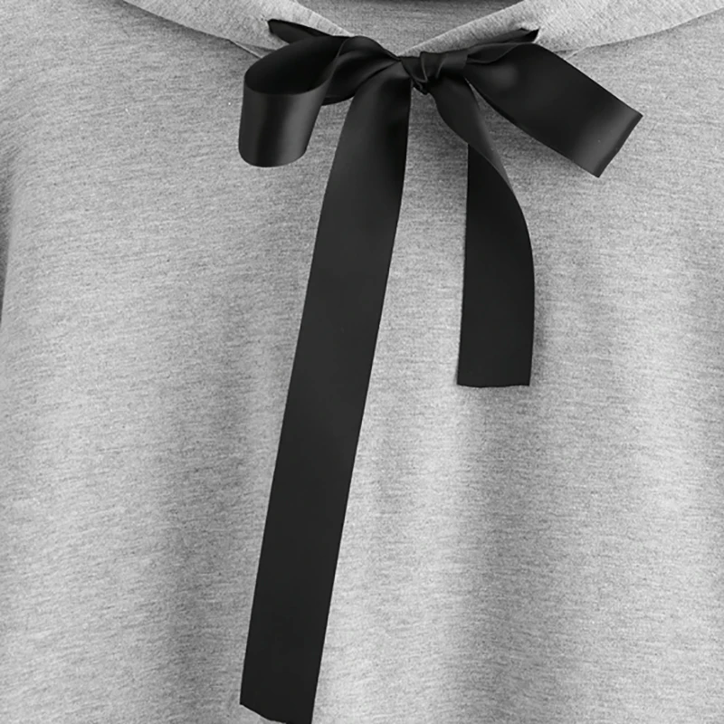 Dotfashion/женская трикотажная толстовка с серым узлом и оборками на подоле; коллекция года; сезон осень; Повседневная Толстовка с капюшоном и длинным рукавом; элегантный дизайн; милый свитер; пуловер