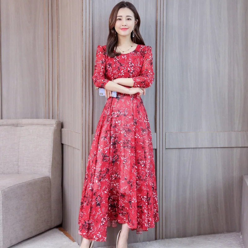 Летнее платье 2019 элегантное/офисное/с длинным рукавом/Макси/винтажное/длинное