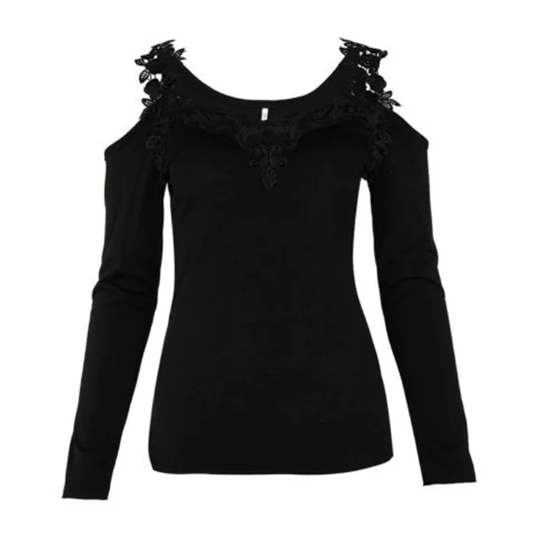 Элегантная повседневная футболка Для женщин с плеча длинным рукавом Кружево Sheer