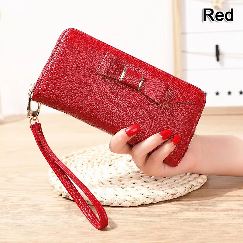 Red Модные женские кошельки с бантом Женская барсетка с ремешком на руку Сумочка карман для карт ID держатель портмоне хорошее качество длинные женские кошельки на молнии - Цвет: Red