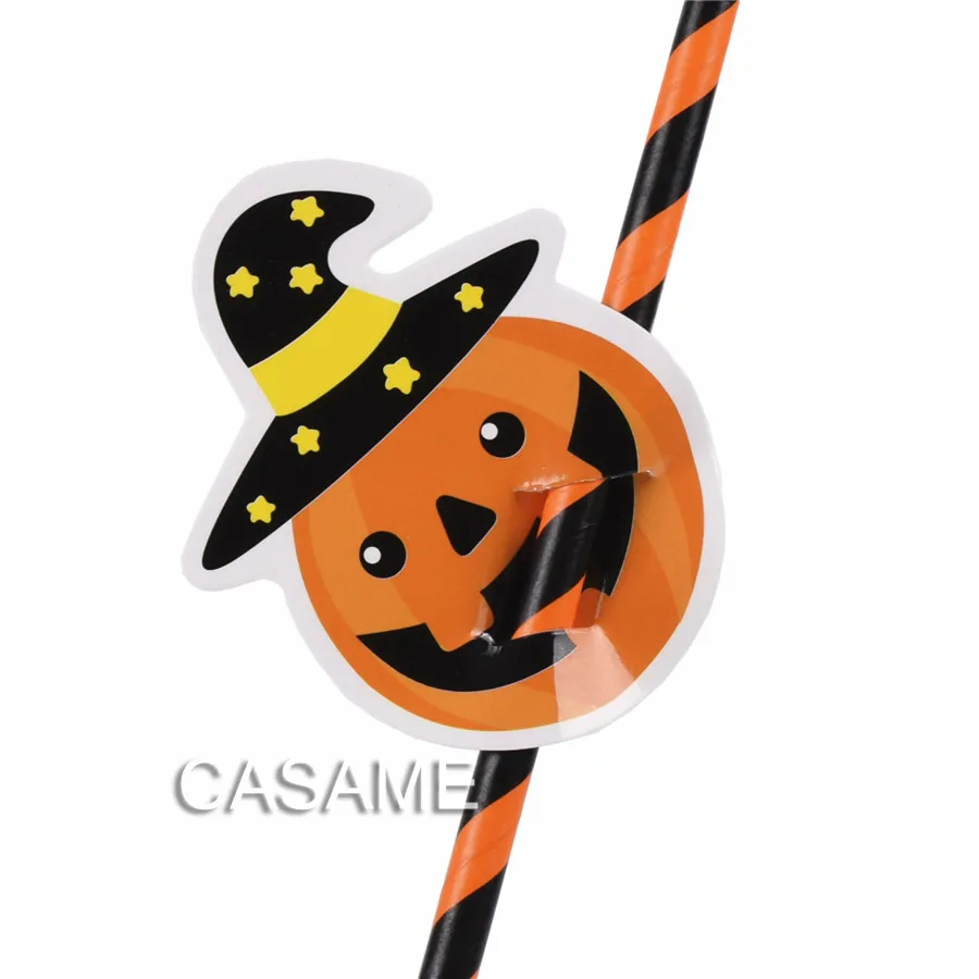 25 шт. Полосатые Бумажные соломинки оранжевые черные полосы для вечеринок на