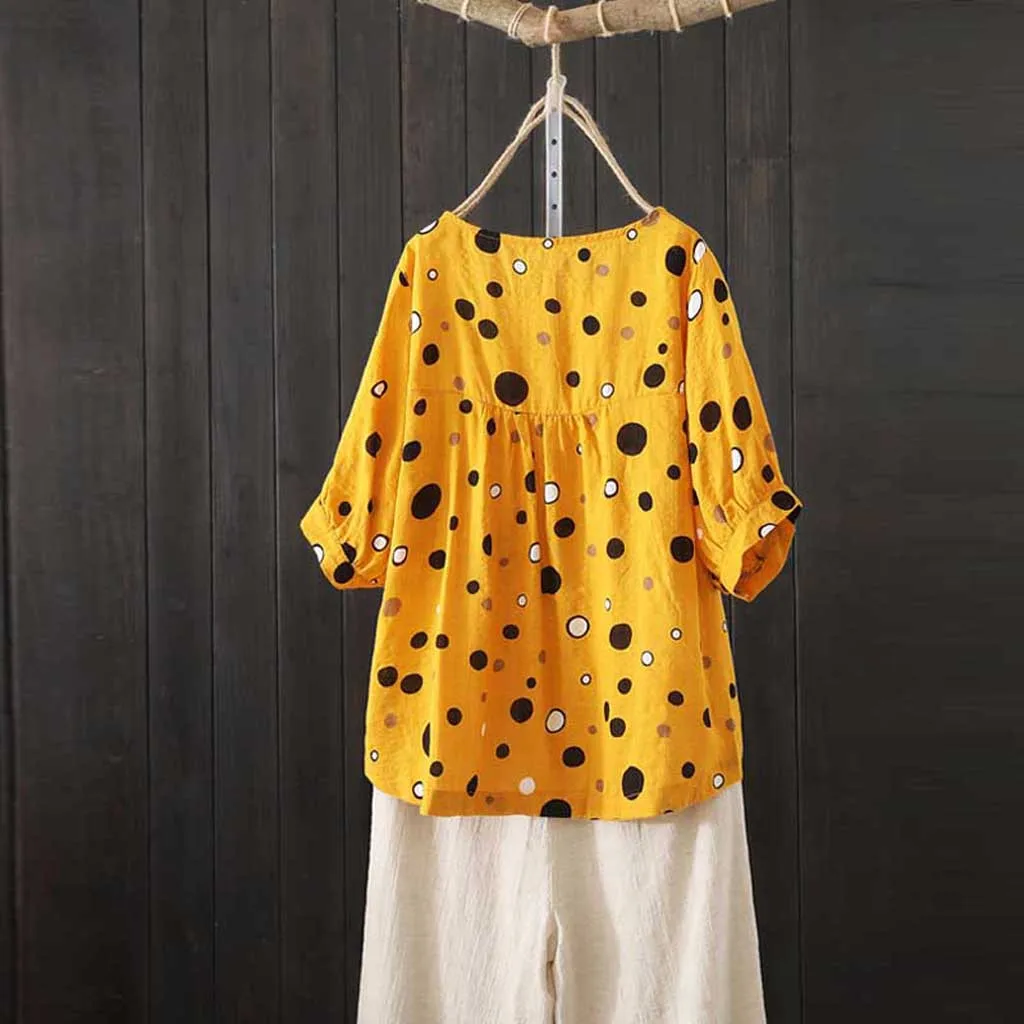 Женские льняные блузки в богемном стиле HSU повседневные свободные горошек