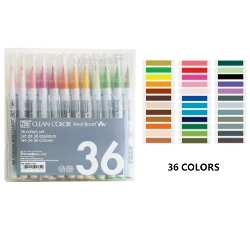 36 colors Kuretake RB-6000AT 4/6/12/24/36/60 цветов зиг-чистый цвет натуральная кожа кисточки с мягкой головкой, акварель кисти мультфильм рисунок пером молни - Цвет: 36 colors