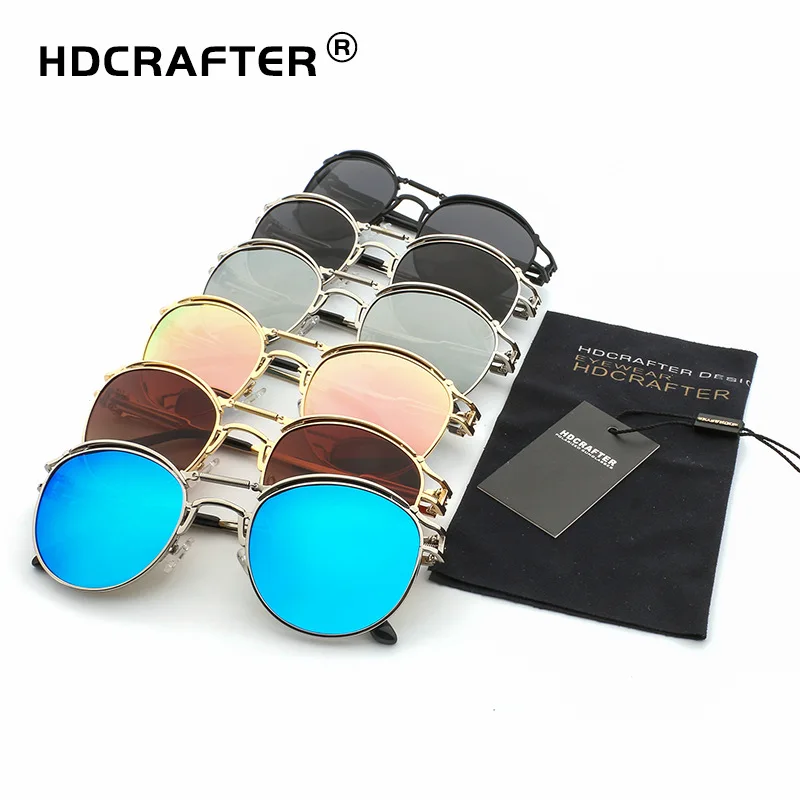Мужские и женские солнцезащитные очки HDCRAFTER круглые поляризационные в оправе из