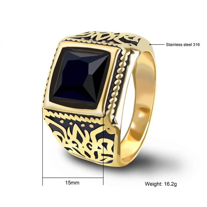 Роскошное черное кольцо из нержавеющей стали для мужчин винтажные мужские