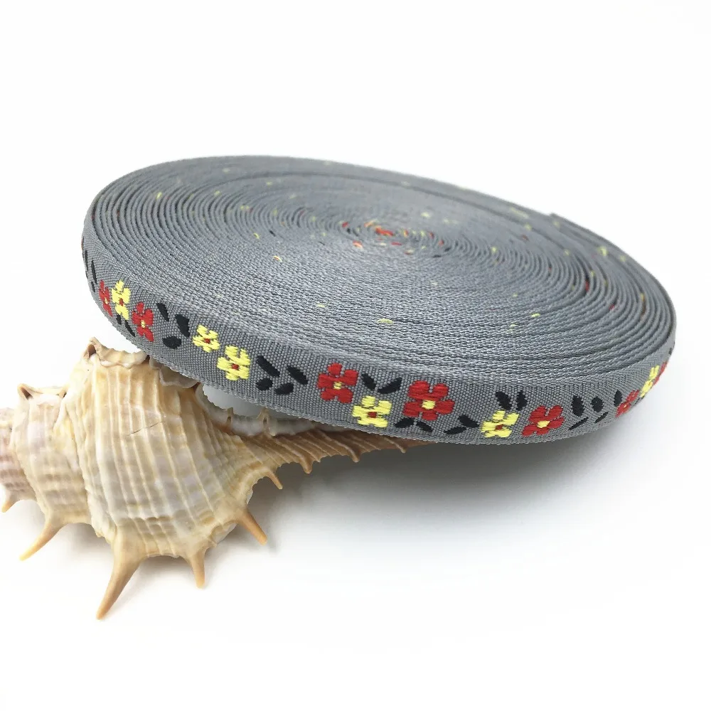 

Тканая жаккардовая лента для шитья шляпы, 10 ярдов, 10 мм, 3/8 дюйма, аксессуар для вечерние, серая лента с цветочным принтом, украшения для одежд...