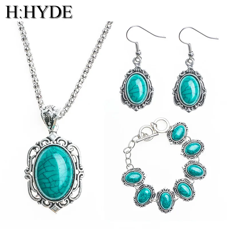 Комплект украшений H:HYDE 1 комплект Винтажный Зеленый Свежий кулон ожерелье серьги