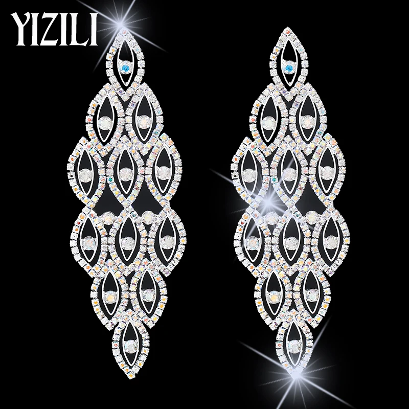 Женские блестящие серьги YIZILI многослойные со стразами бижутерия E040|bridal rhinestone