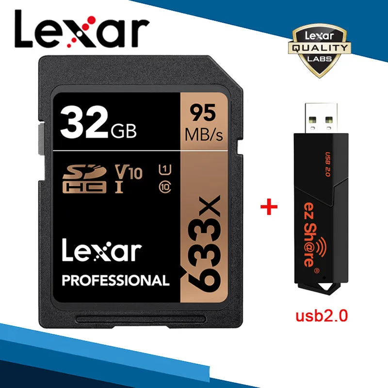 32G Card and Reader Lexar 633x SD SDXC карты памяти и ez Share кард-ридер USB 2,0 64 Гб Память 32 Гб UHS-I 512 Гб класс 10 256 ГБ V30 128 ГБ U3 карта - Емкость: 32G Card and Reader
