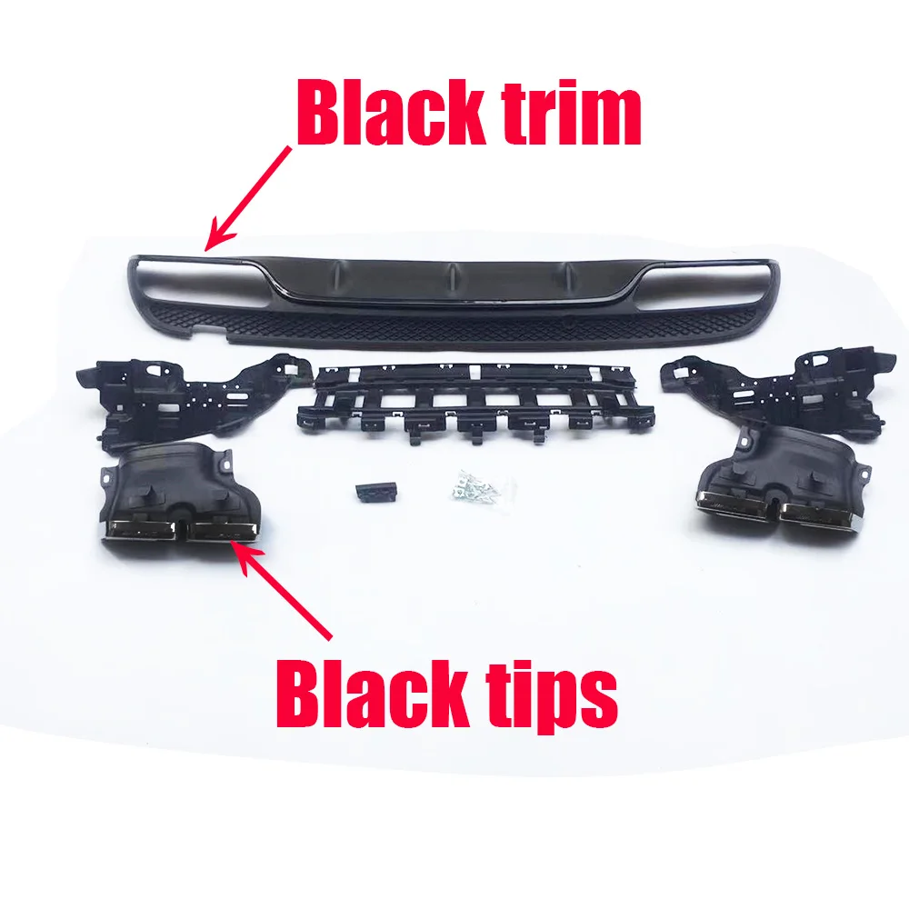 black trim black tip C63 стиль 4 выхода PP задний диффузор с выхлопными наконечниками для Benz W205 Sedan S205 Wagon C180 C200 C300 C43 с Amg посылка 15-22 - Цвет: black trim black tip