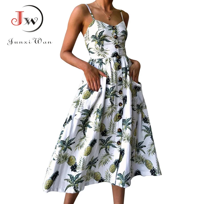 Платье женское пляжное на бретелях-спагетти длинный сарафан в богемном стиле