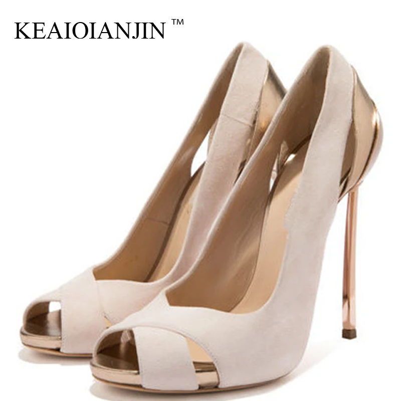 KEAIQIANJIN/женские туфли на высоком каблуке с открытым носком большие размеры 33-43 для
