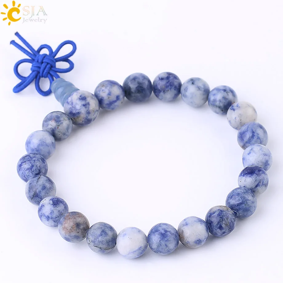 Браслет из натурального камня CSJA содалитовый белый горошек синяя бусина чакра