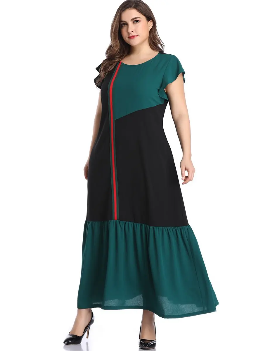 

A-Line elegant casual long dress plus size women clothing patchwork loose beach dress big size ruffle summer dress large vestido