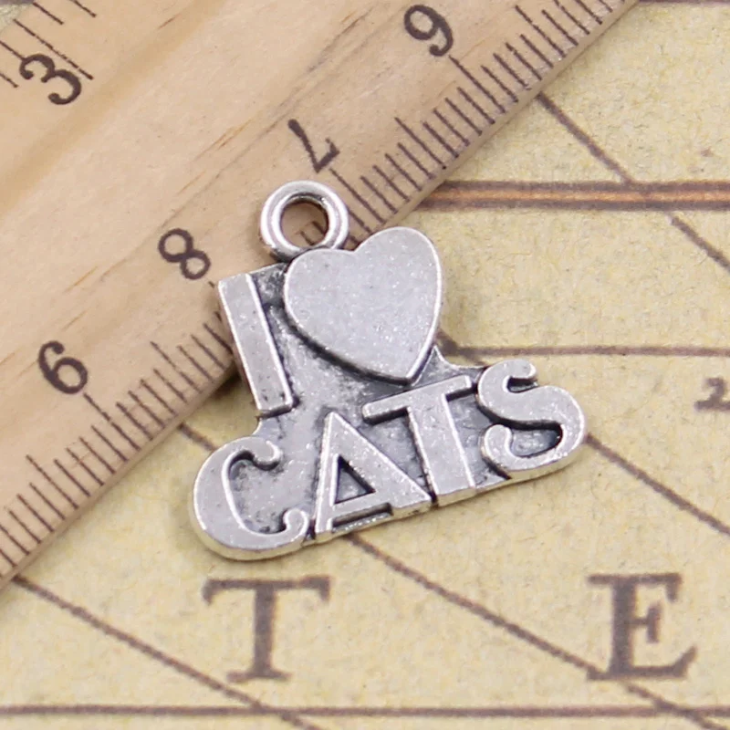 12 шт. Подвески I Love Cats 23x21 мм тибетские бронзовые Серебристые подвески рукоделие