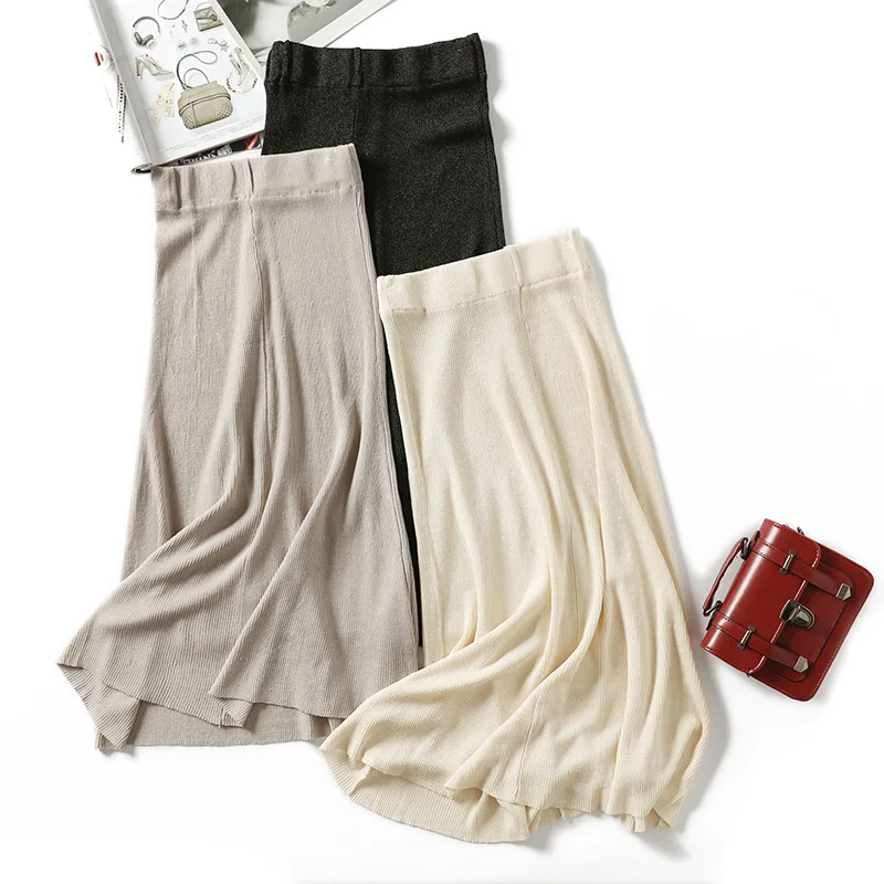 Женский трикотажный свитер юбка длинная трапециевидная плиссированная миди с