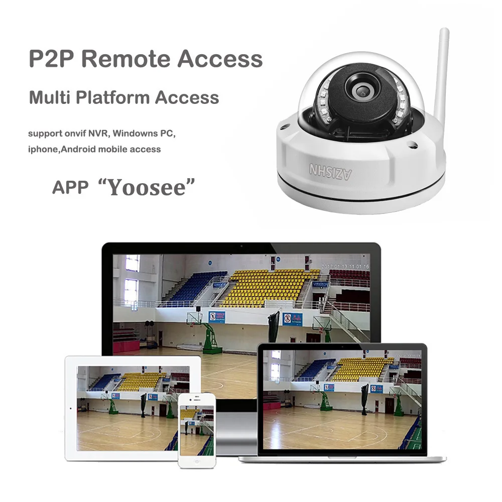 AZISHN Антивандальная 720P 960P 1080P Беспроводная IP камера видеонаблюдения P2P датчик