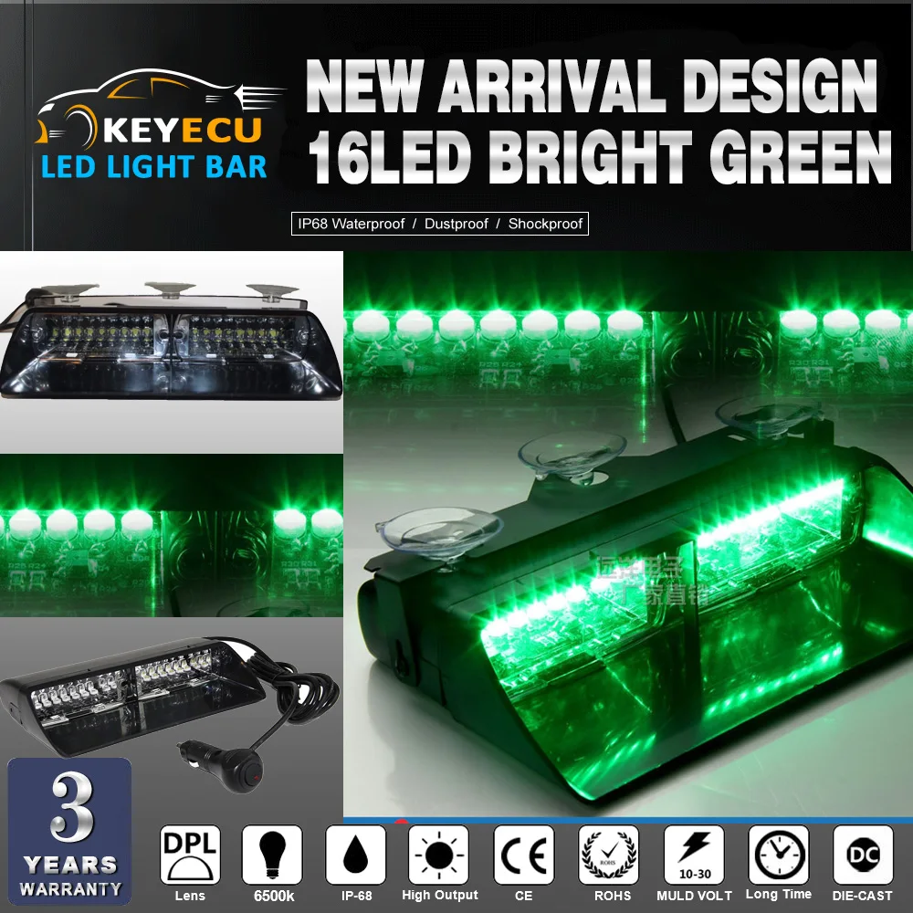 KEYECU 16 LED яркий зеленый Вт лобовое стекло аварийная вспышка стробоскопический