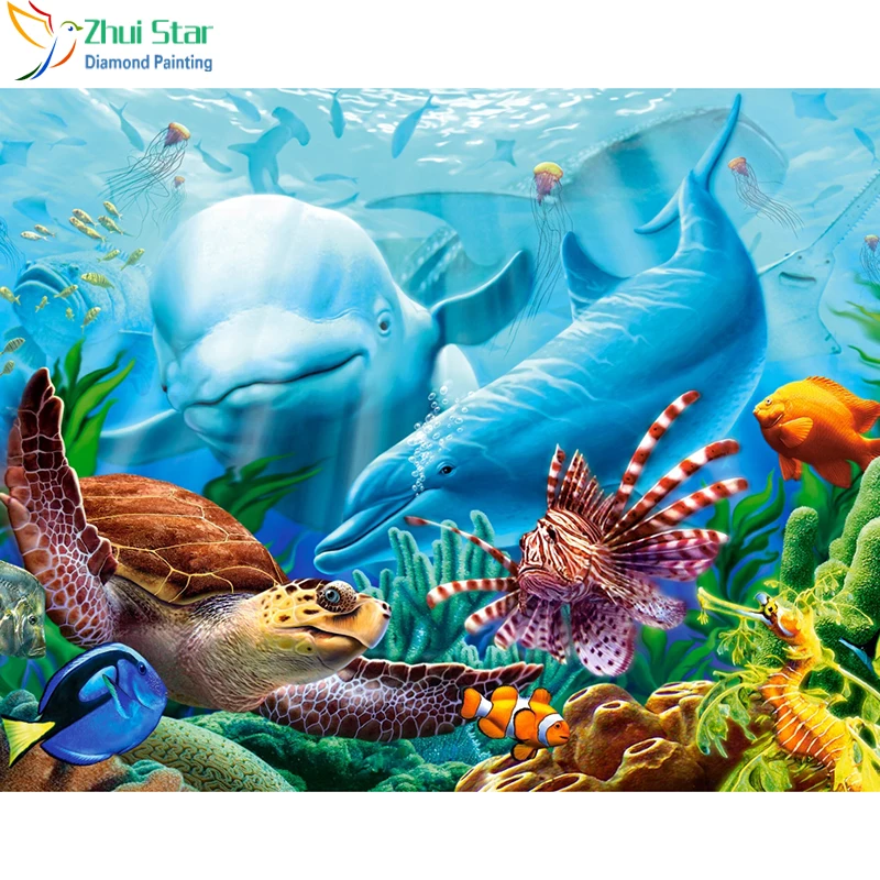 

Zhui Star 5D DIY full Square drill Diamond drawing Cross stitch Seabed animals Rhinestone Diamond embroidery Mosaic home decor