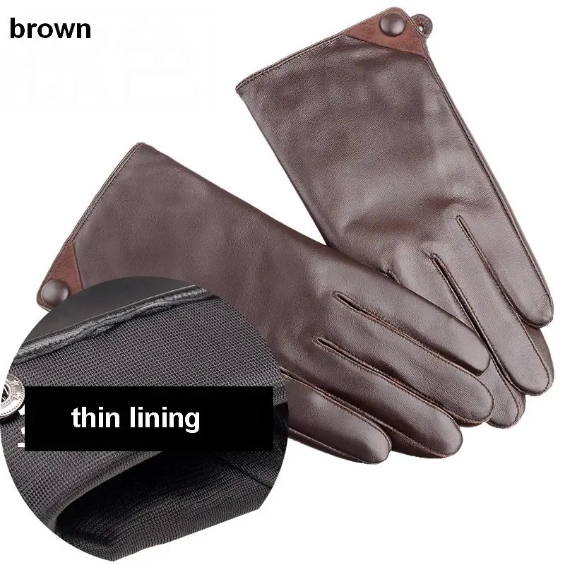 brown - thin lining Мужские зимние перчатки из натуральной овечьей кожи, короткие дизайнерские перчатки с сенсорным экраном из натуральной кожи, сетчатые перчатки для вождения g553 - Цвет: brown - thin lining
