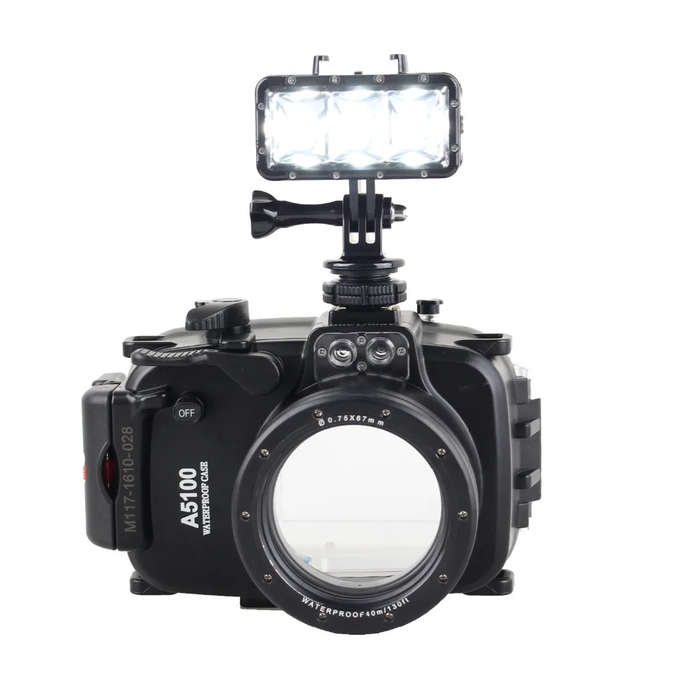 Meikon 40 м/130 футов водонепроницаемый корпус камеры чехол для sony A5100 16-50 мм объектив, подводный чехол+ 300Lux светодиодный свет+ красный фильтр