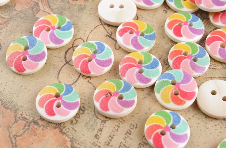 

200PCS Mixed Windmill Round Wooden Buttons Sewing Craft #26506