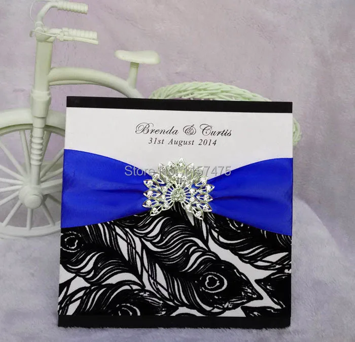 HI1065 черный и белый цвет приглашение на свадьбу карта с флокировкой перо павлина