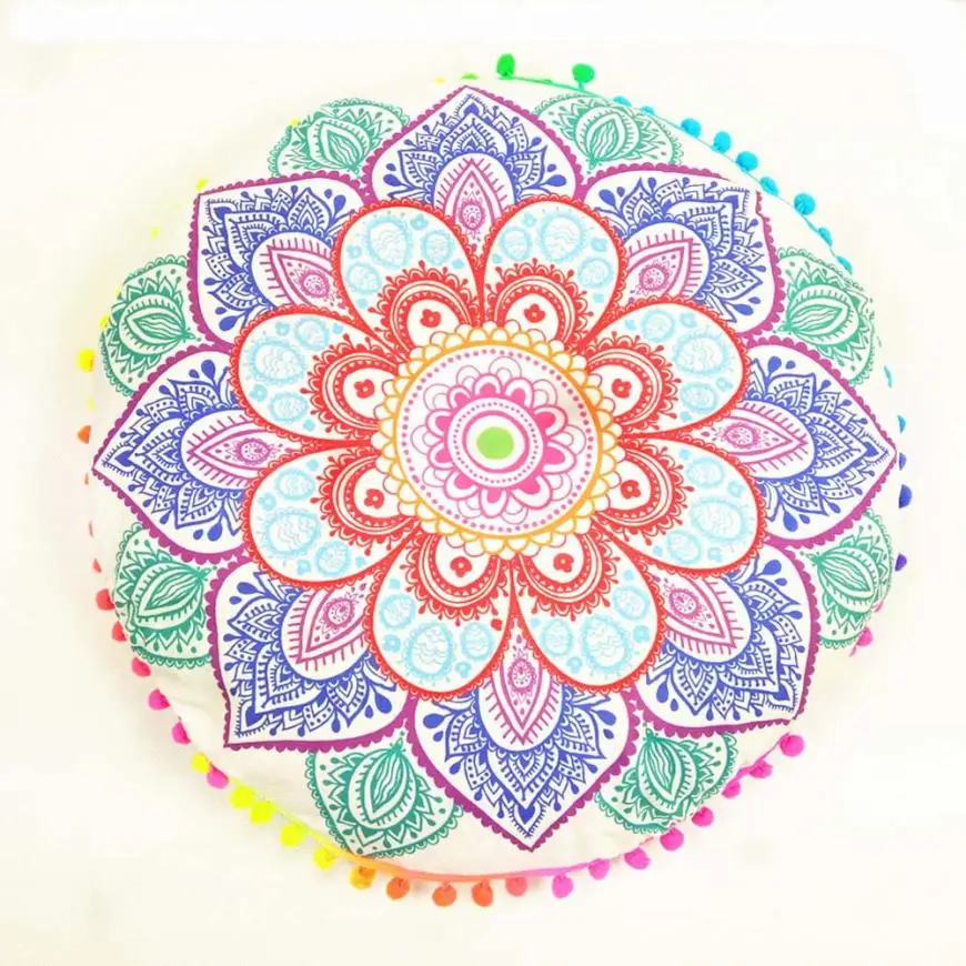 Multicolor Дизайн, разноцветные индийские мандалы, синий цветок, подушки для пола, круглые богемные подушки, Наволочки, чехол, чехол# XT - Цвет: Multicolor