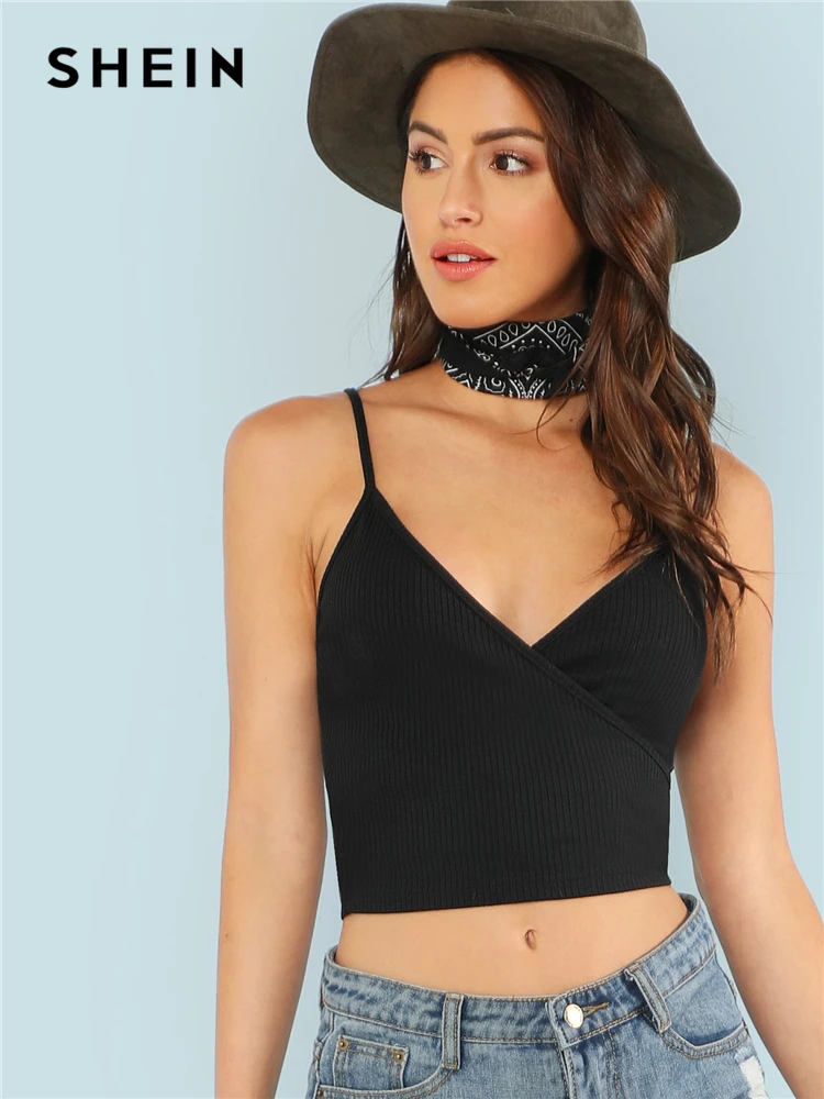 SHEIN Короткий Топ На Запах С Открытой Спиной Женские Летние Эластичные Сексуальные Топы Повседневные Топы