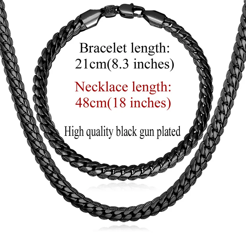 46CM Necklace Set U7 черный браслет и ожерелье набор для мужчин/женщин розничная/ цепи модные ювелирные наборы панк S1002 - Окраска металла: 46CM Necklace Set