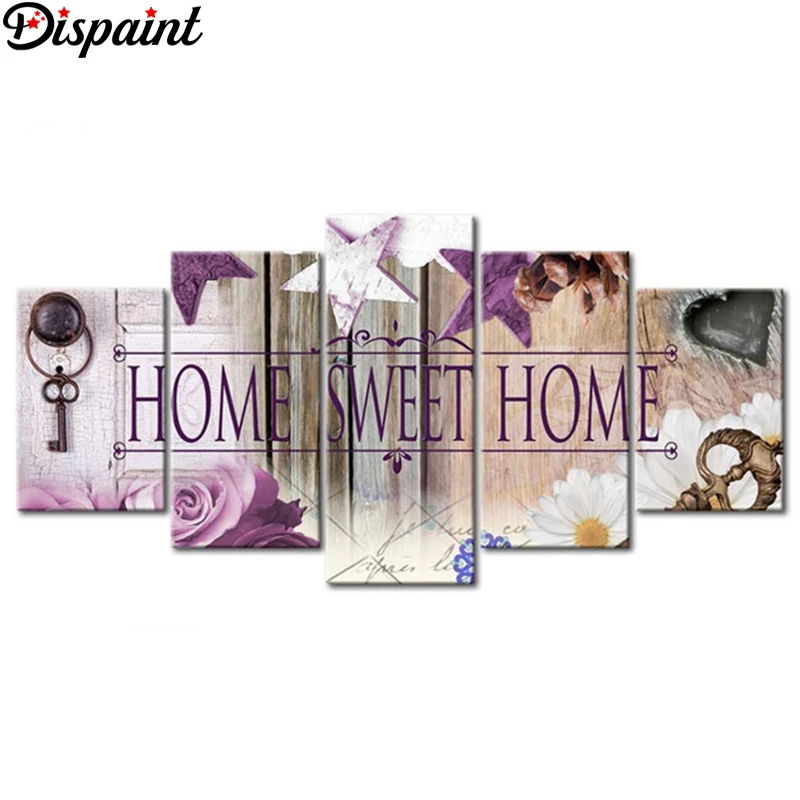

Dispaint 5pcs Full Square/Round Drill 5D DIY Diamond Painting "Home Sweet Home" Multi-picture Combination Embroidery 5D Decor