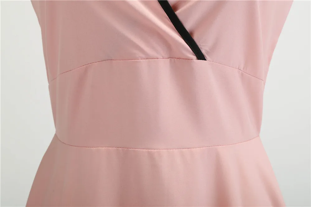 LAUZUOLA Light Blue Pink Pleated Vintage Dress Women Sexy Sleeveless V Neck Retro 50s 60s Pinup Swing Summer Dresses Solid