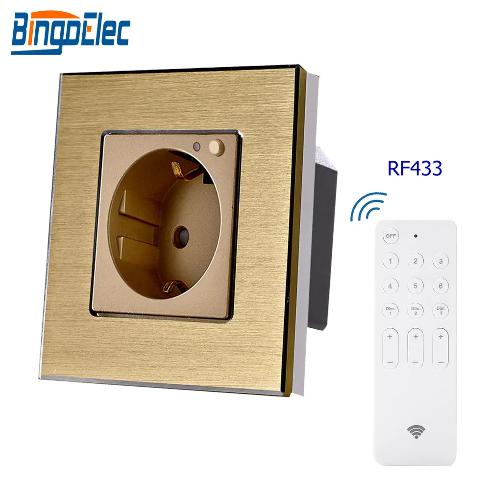 RF Gold Bingoielec французская розетка с дистанционным управлением RF 433, настенная розетка, стандарт ЕС, алюминиевая рамка, переключаемая розетка для умного дома - Тип: RF Gold