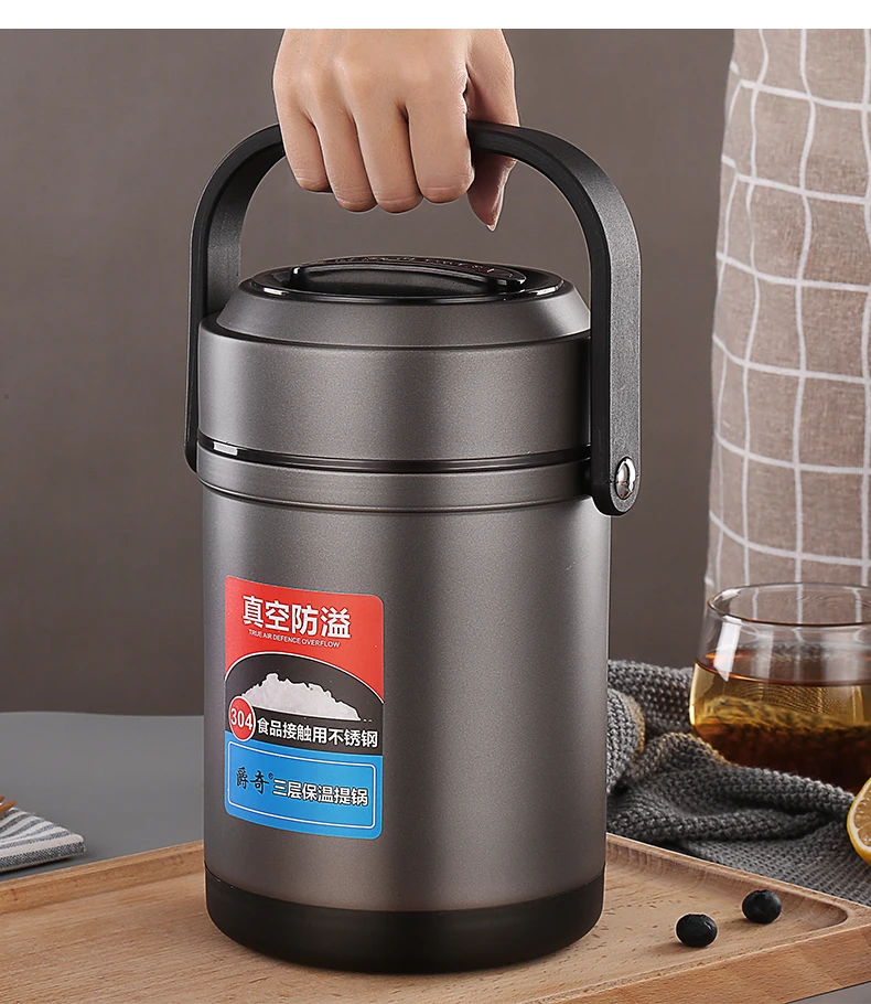 

Stainless Steel Insulated Lunch Box 3 Layer Student Adult Bento Box Large Capacity Vacuum Insulation Barrel 12 Hours for Winter