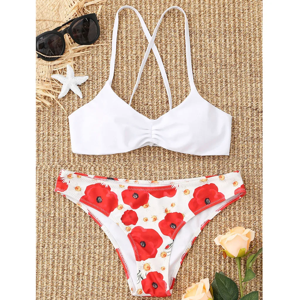 Женский летний бюстгальтер с цветочным принтом и пуш ап пляжный купальный костюм