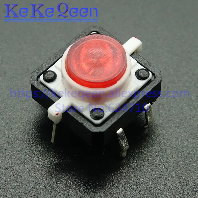 50pcs Colourful Tactile Push Button Switch Momentary 12*12*7.3MM Micro switch 4 pin reset green white blue yellow red with light |