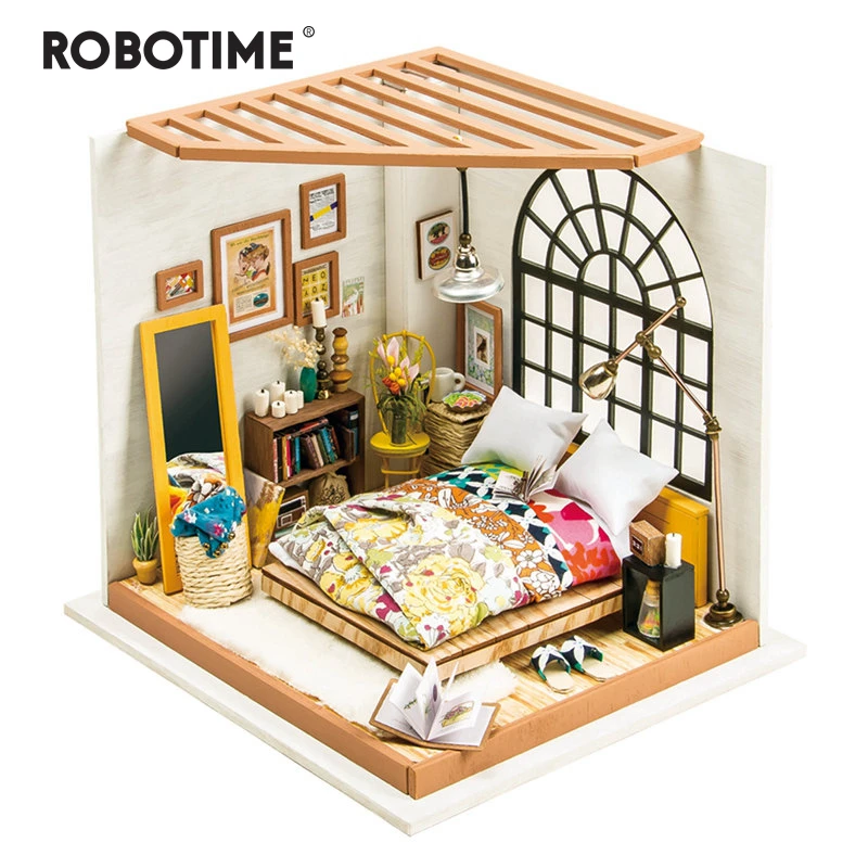 Robotime DIY Кукольный дом Алисы в спальню для детей и взрослых миниатюрный деревянный кукольный домик Модель Строительные наборы игрушки DG107