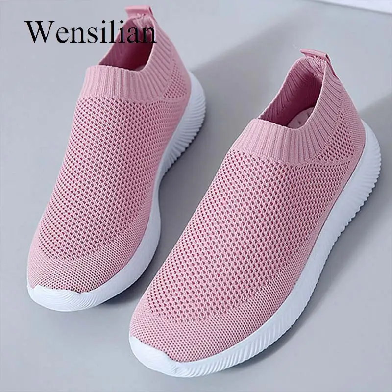 Кроссовки-носки женские сетчатые вязаные Вулканизированная плоская подошва без