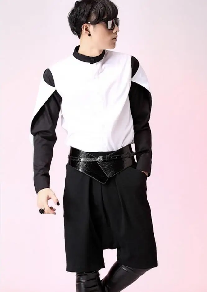 S-5XL ! 2016 Men's clothing new fashion color block shirt decoration personalized batwing sleeve plus size singer costumes | Мужская
