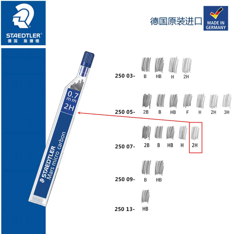 1 шт. Staedtler 250 механический карандаш свинцово супер тонкой без раскалывания 0,3/0,5/0,7/0,9/1,3 2 h/h/HB/B Mars Micro углеродный полимерный пополнения чернил - Цвет: 0.9HB STAEDTLER 250