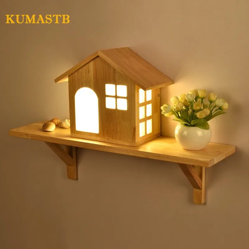 

Wood House Wall Lamp Hotel Bedside Sconce Modern Simple Wall Light Creative Living Room Aisle Corridor Bedroom Wood Wall Sconce