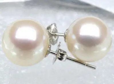 

free shipping>>>>noble jewelry TOP AAA Japanese Akoya Cultured Pearl 7.5-8mm 14K Solid White Gold Stud Earring