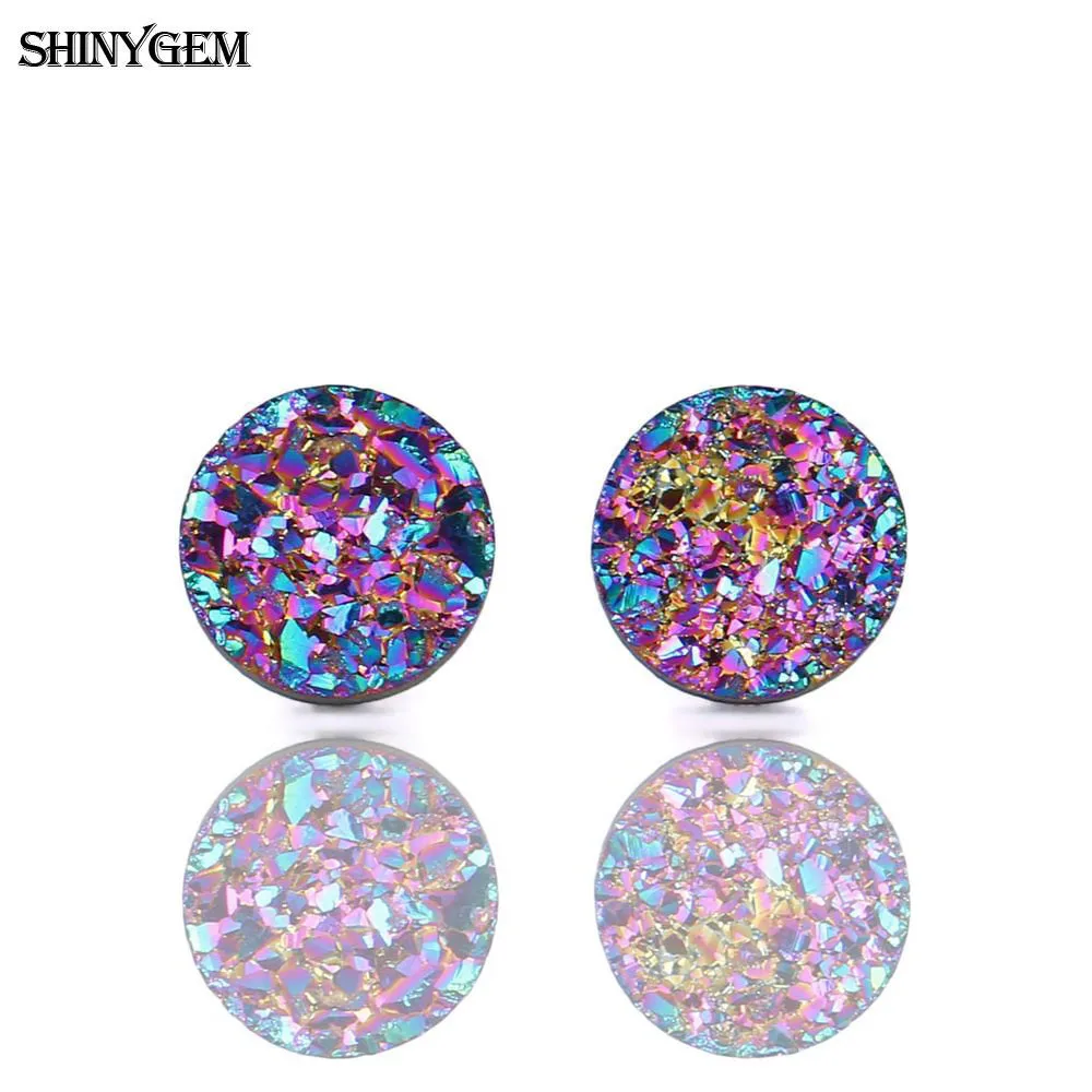 ShinyGem 4 мм круглые серьги со стразами трендовые серьги-гвоздики из натурального камня с кристаллами 925 пробы серебряные серьги-гвоздики для женщин - Окраска металла: Rainbow