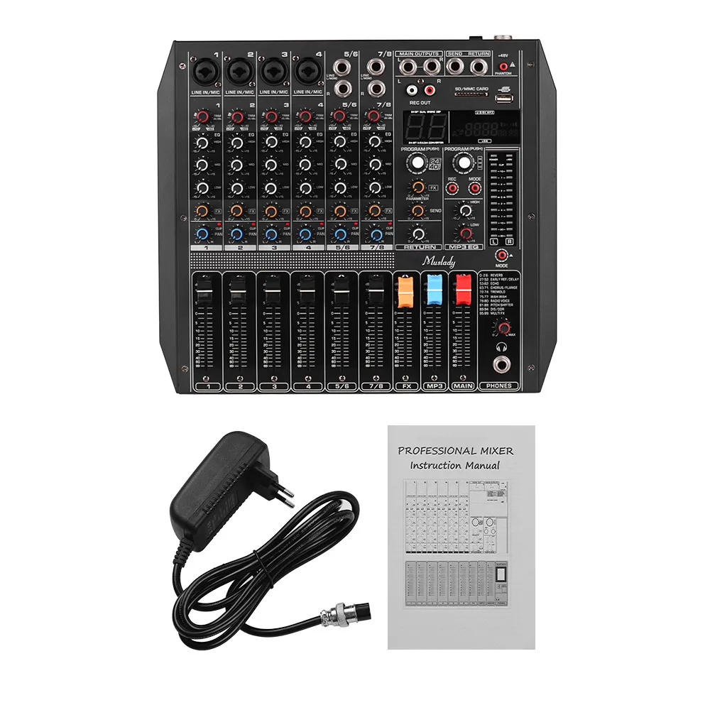 Muslady ER-800 микшерный пульт 8-канальный смеситель встроенный 99 dsp-эффекты 48В поддержка подключения BT - Color: EU