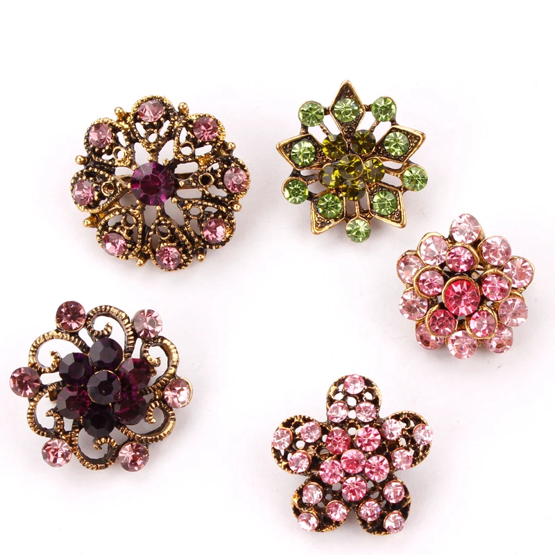Античное золото цвет покрытием Цвет Кристалл Стразы Bijoux маленькая и Милая брошь нагрудные булавки