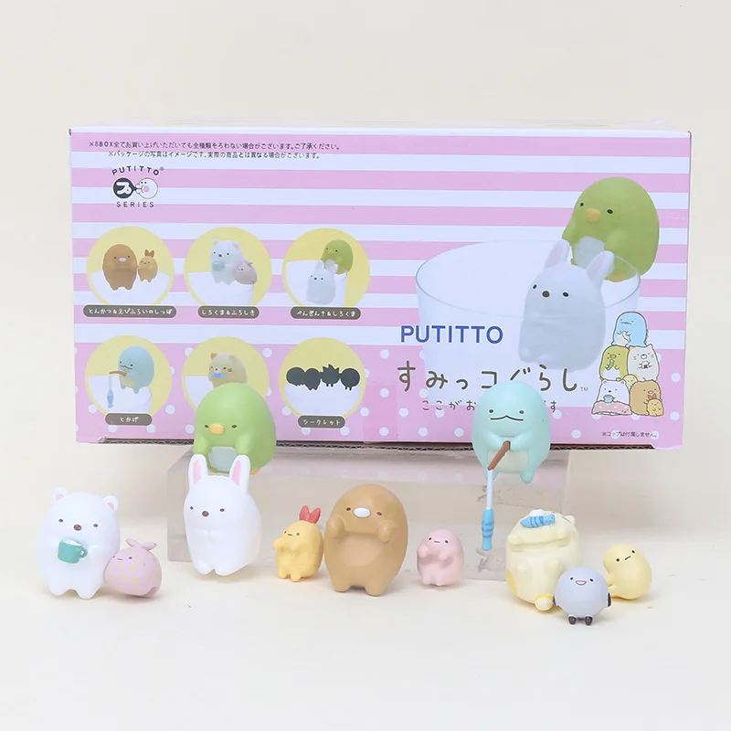 7pcs Милая серия Putitto Sumikkogurashi фигурка игрушки белый медведь кошка Пингвин ящерица животное мини-фигурка ПВХ игрушки для украшения чашки - Цвет: 7pcs