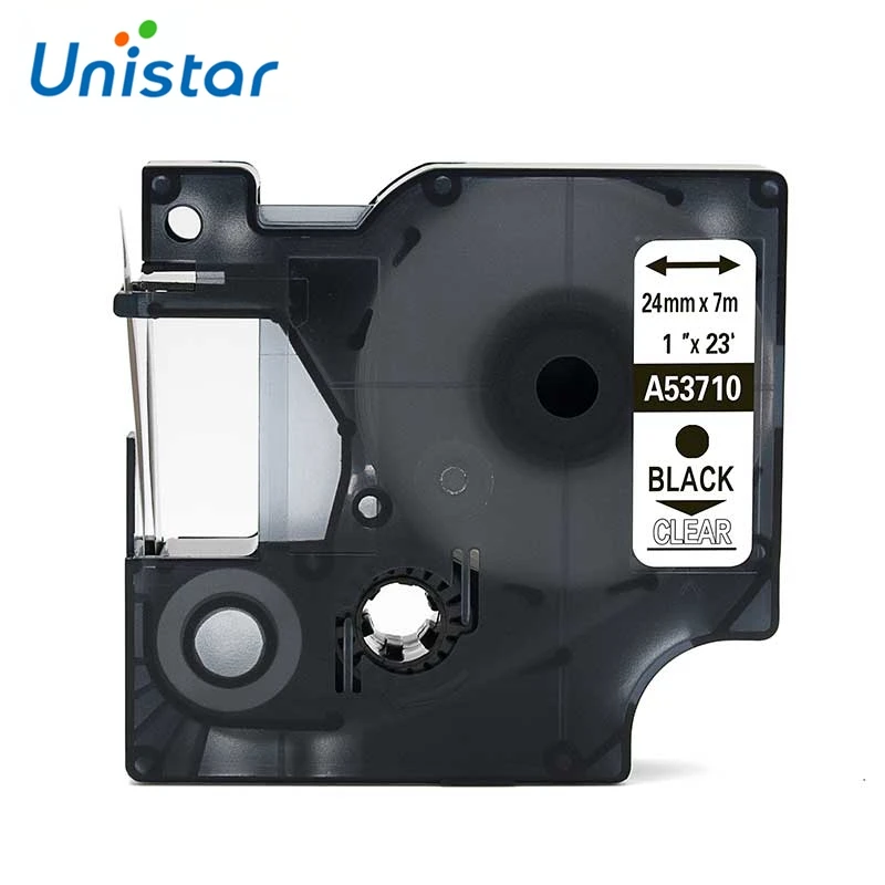 Unistar 53710 совместимый с DYMO D1 лейбл скотч 53713 черный на прозрачной этикетировочной