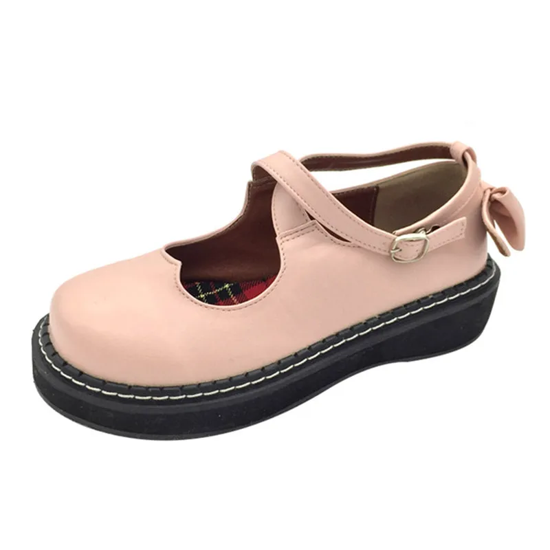 5cm heel photo 1 LIN KING/новые женские туфли-лодочки на танкетке в стиле ретро; обувь в стиле Лолиты с милым бантом; модные ботинки на платформе с пряжкой; обувь для костюмированной вечеринки на толстой подошве - Цвет: 5cm heel photo 1