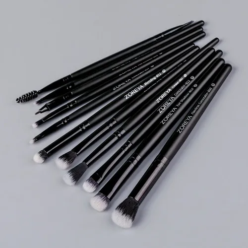only 11pcs brushes ZOREYA кисти для макияжа, 11 шт., Профессиональные кисти для макияжа глаз, тени для век, набор кистей для макияжа бровей с сумкой и пуховкой - Handle Color: only 11pcs brushes