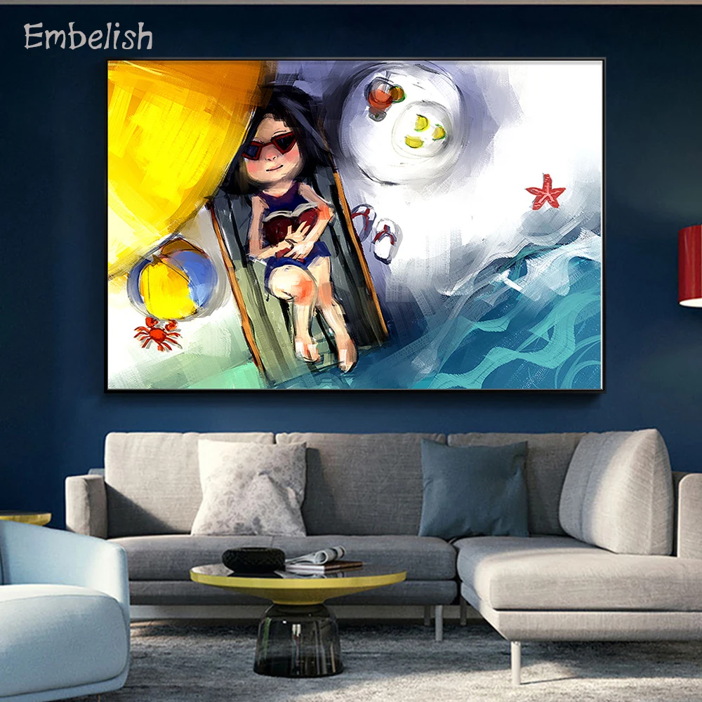 Embelish 1 шт. для молодой женщины отдыха на пляже стул домашний декор HD печать холст